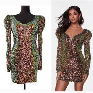ALYCE PARIS NWT V-Back Long Sleeve Dress in Dragon Scale, Size 6